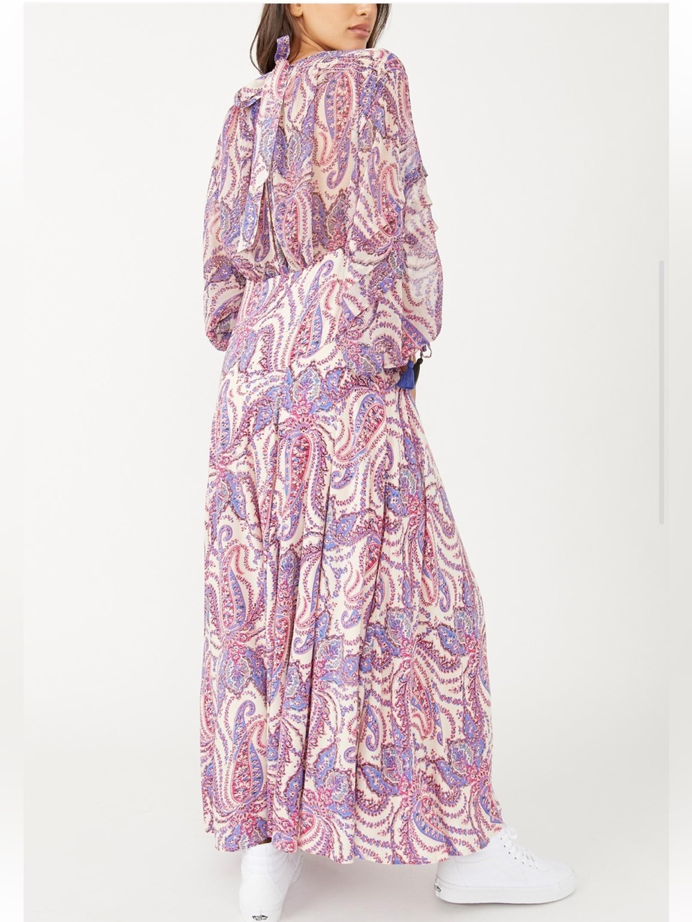 Free people mirage tiered flowy maxi dress paisley print boho tassel sz 4 - Picture 3 of 15